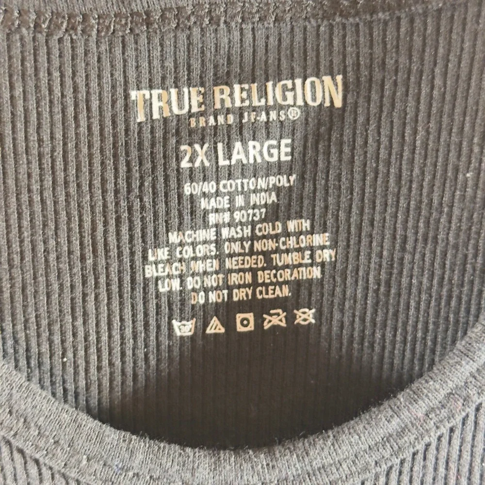 574 |True Religion Mens 2XL Ribbed Slim Sleeveless Logo‎ Y2K Tank Top Black